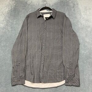 J.B. Holt Shirt Men XL Gray Geometric Standard Fit Business Button Up Hi Low Hem